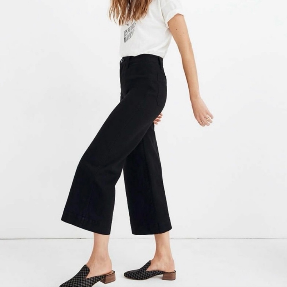 MADEWELL- Emmett Wide Leg Crop Pants BlackStretch Canvas Staple